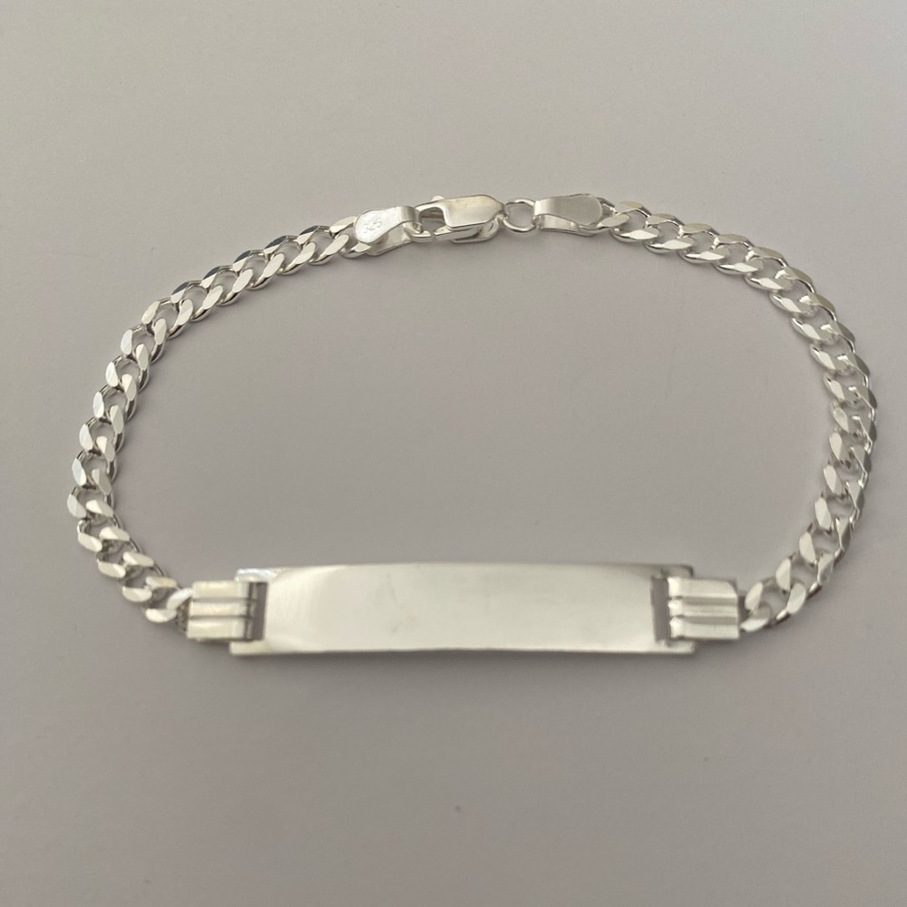 8” bracelet 925 silver Id name initials plate cuban link chain bar - Picture 3 of 3